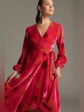 Anthropologie x Hutch Long-Sleeve V-Neck Wrap Midi Dress NWT